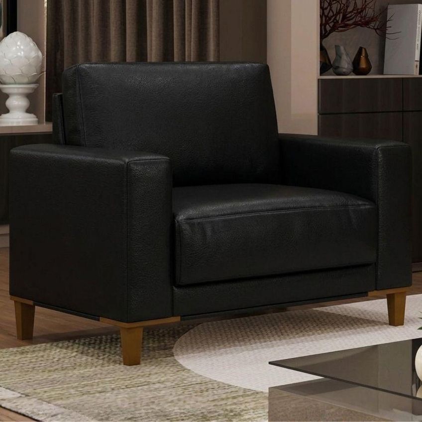Poltrona Decorativa Oásis Revestimento Corino Assento Espuma D26 Pés Palito Madeira Milani Movelaria - imagem 2