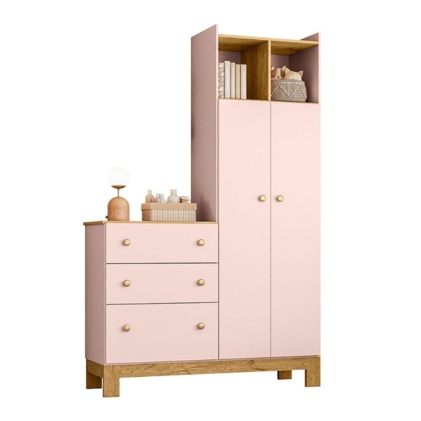 Guarda Roupa Infantil Com Cômoda 2 Portas 3 Gavetas MDP Rosa 120,4cm Mais De Casa - imagem 5