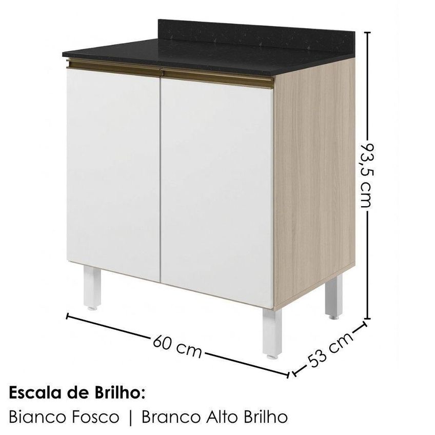 Balcão Com Tampo Kali Premium 2 Portas MDF 60cm Branco Nicioli Móveis - imagem 4
