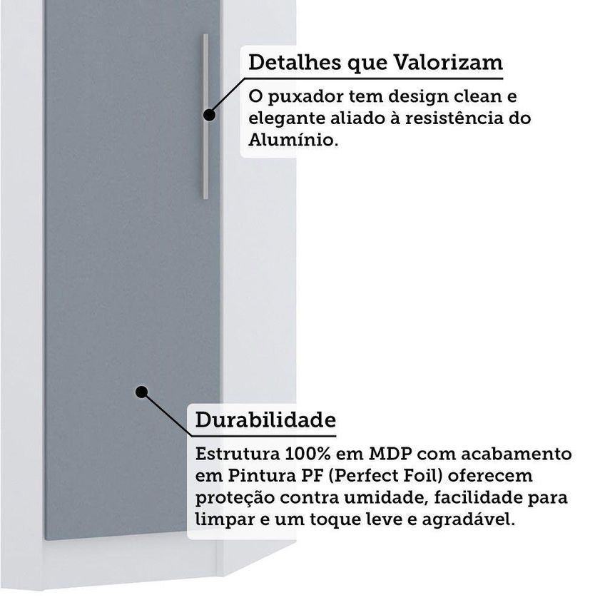 Guarda Roupa De Canto Alpes 1 Porta De Bater Sem Gavetas Mdp Laqueado Branco E Grey Sky Luciane - imagem 4