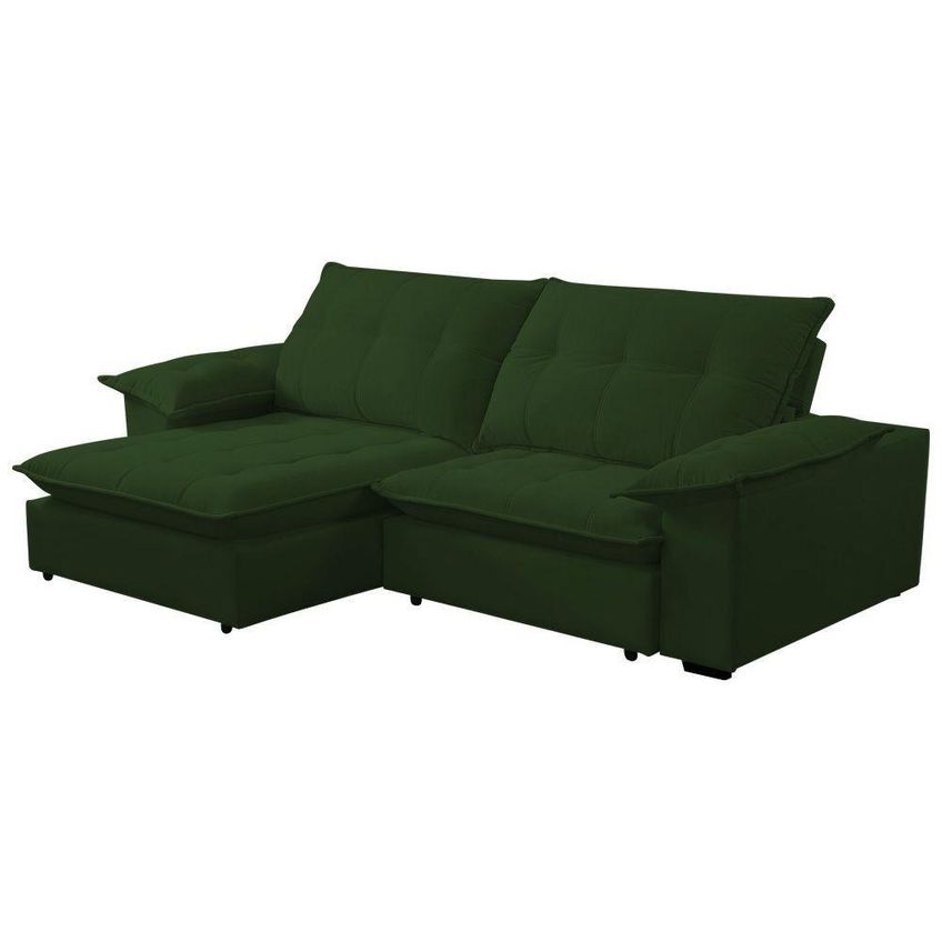 Sofá Com Chaise Lisboa 3 Lugares Retrátil E Reclinável 240cm Verde Lansof Brasil - imagem 3