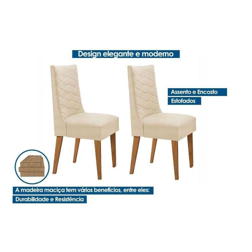 Kit 4 Cadeiras De Cozinha Dafne MDF Tecido Creme Móveis Rufato - imagem 3