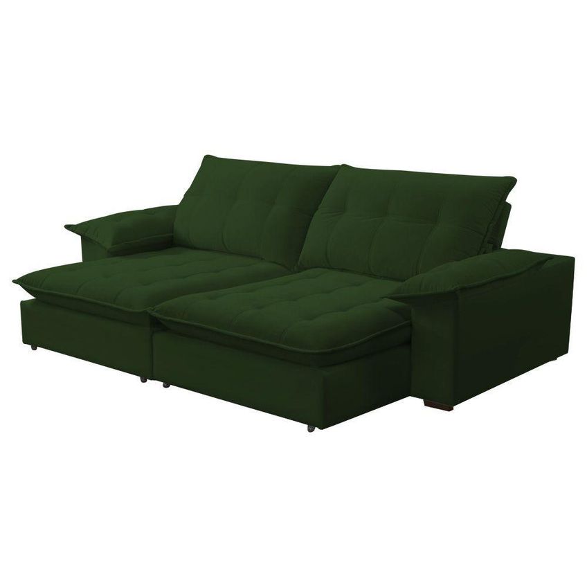 Sofá Com Chaise Lisboa 3 Lugares Retrátil E Reclinável 240cm Verde Lansof Brasil - imagem 4