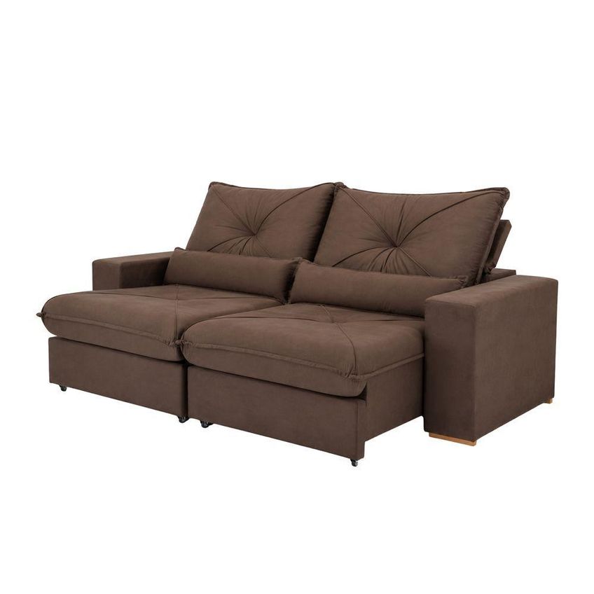 Sofá Com Chaise Veneza 3 Lugares Retrátil 250cm Marrom Veludo - imagem 3