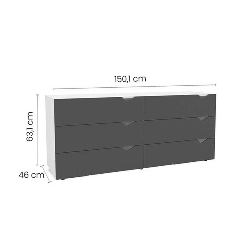 Cômoda Juvenil Porto 6 Gavetas MDF MDP Freijó E Branco Politorno Móveis 150cm - imagem 3