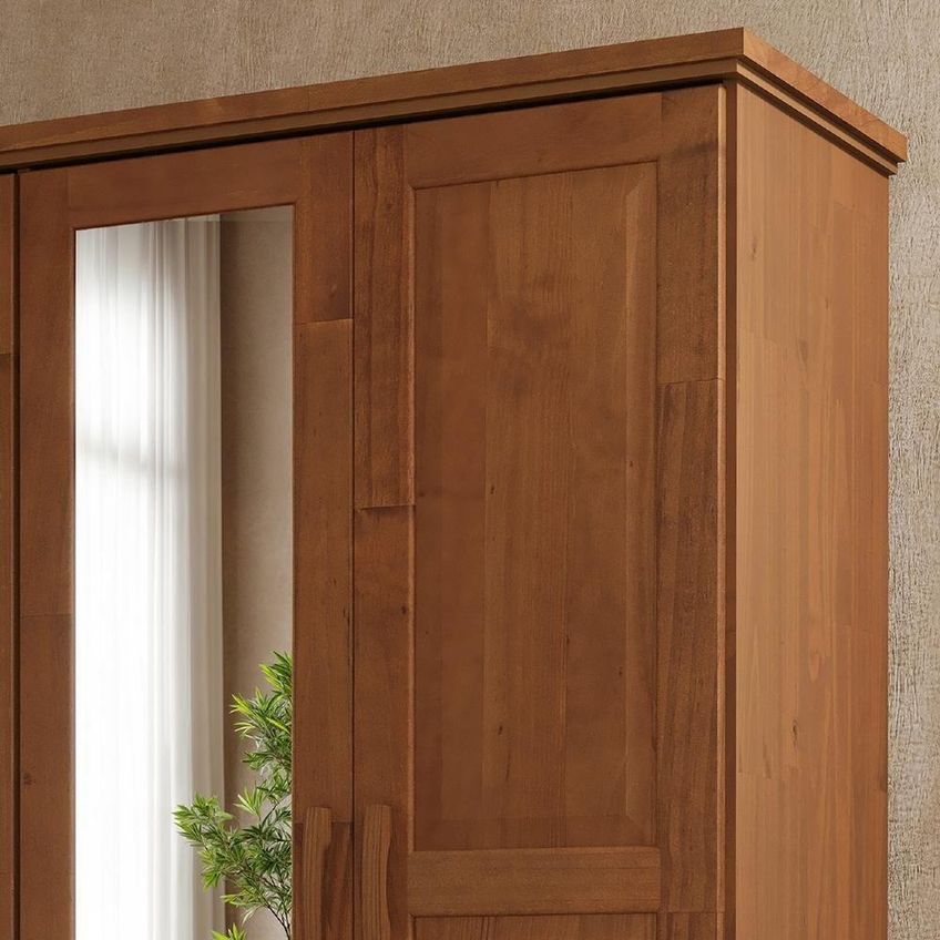 Guarda Roupa Casal Lone 4 Portas De Bater 2 Gavetas Madeira Maciça Castanho 157cm Mpozenato - imagem 4