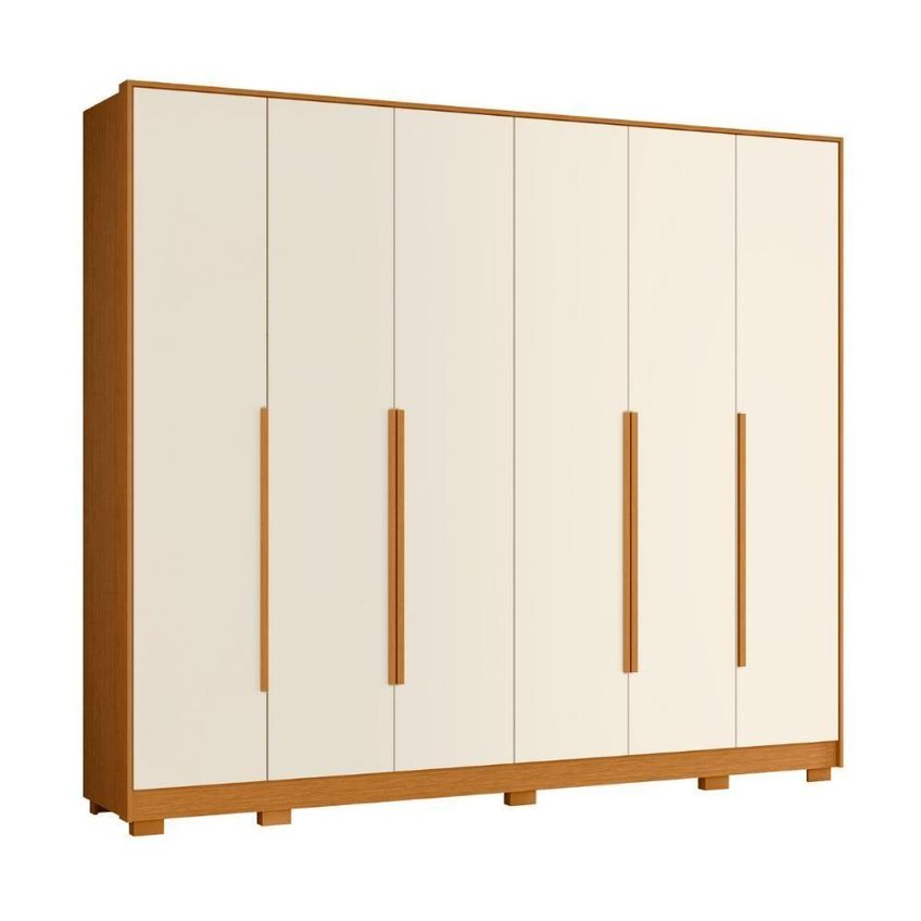 Guarda Roupa Casal 6 Portas De Bater 6 Gavetas MDP Cinamomo Mel Off White Mais De Casa - imagem 3