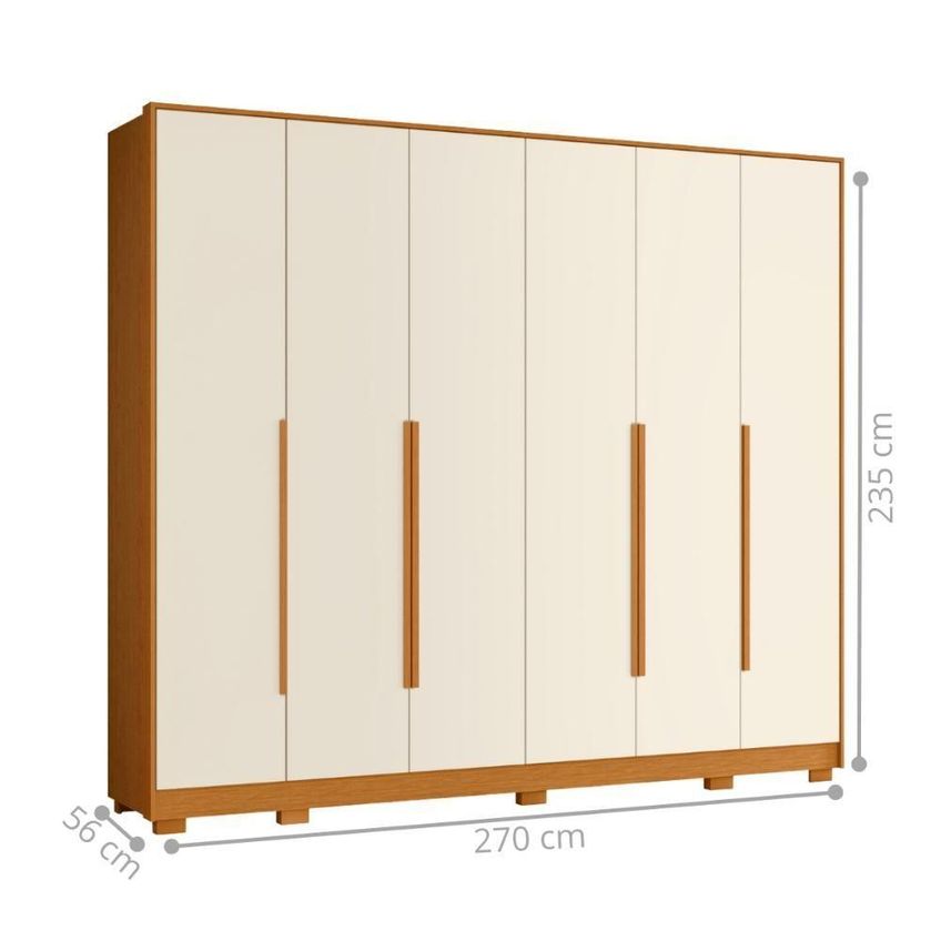 Guarda Roupa Casal 6 Portas De Bater 6 Gavetas MDP Cinamomo Mel Off White Mais De Casa - imagem 4
