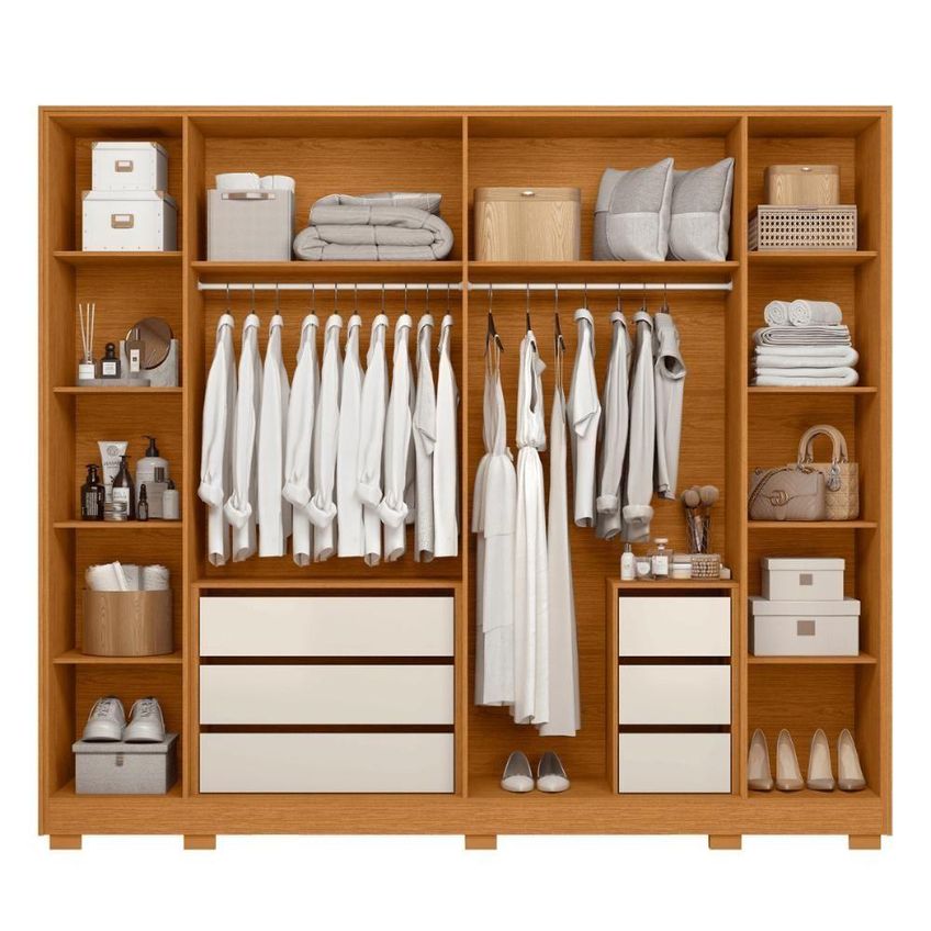 Guarda Roupa Casal 6 Portas De Bater 6 Gavetas MDP Cinamomo Mel Off White Mais De Casa - imagem 5