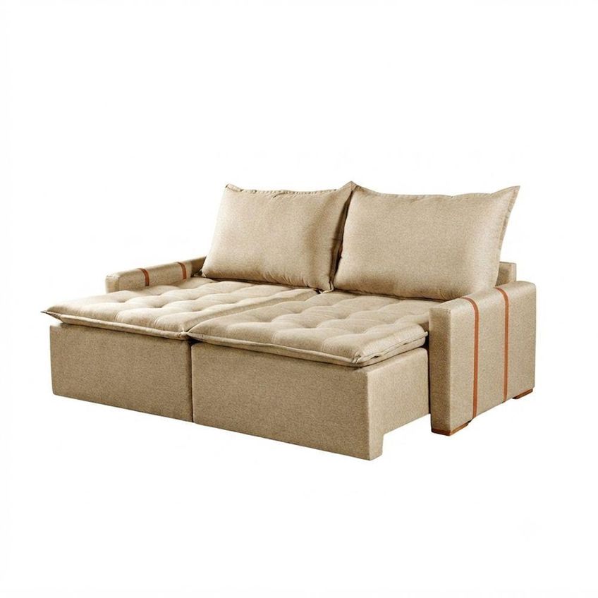 Sofá Com Chaise Orfeu 2.20 3 Lugares Retrátil 220cm Bege Linho - imagem 3