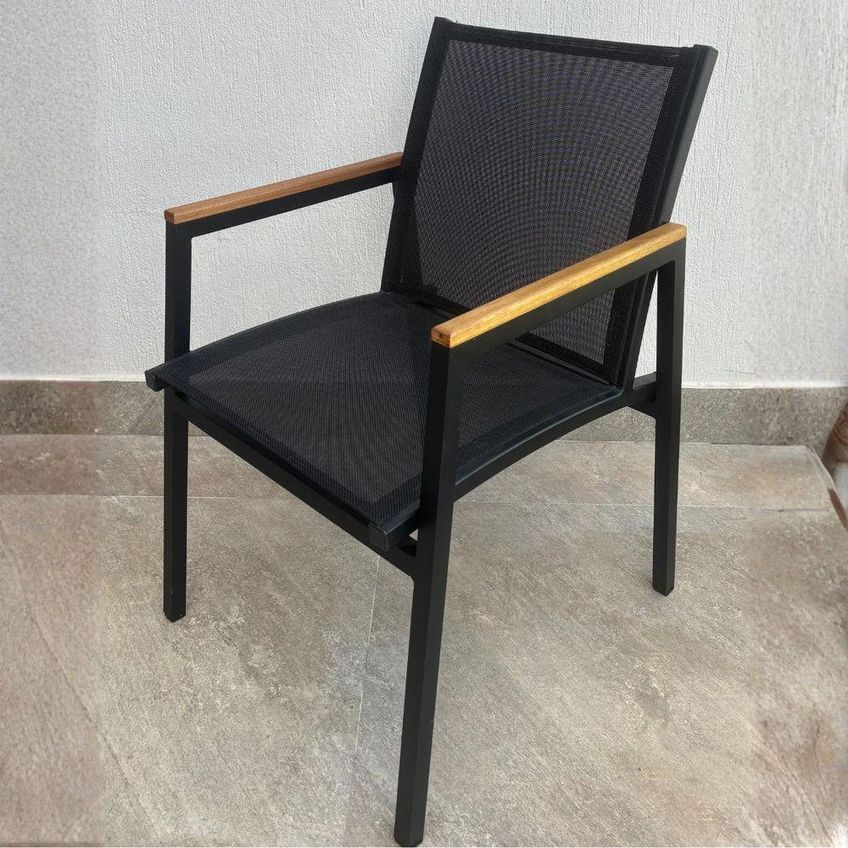 Poltrona Verona Premium Em Alumínio Com Tela Sling Assento Estofado Preto Nossa Kasa - imagem 3