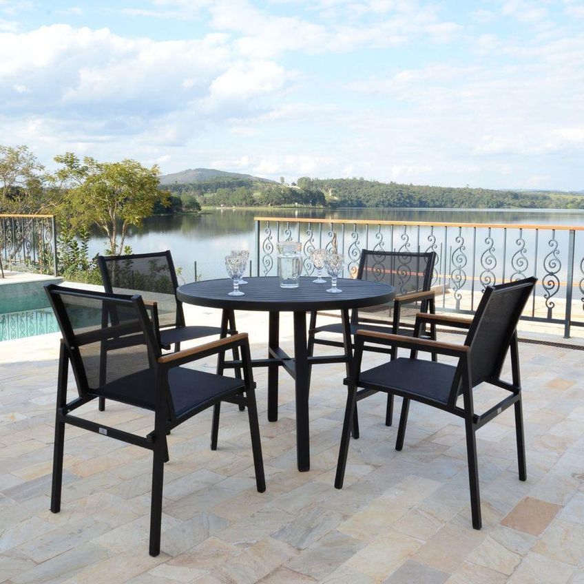 Poltrona Verona Premium Em Alumínio Com Tela Sling Assento Estofado Preto Nossa Kasa - imagem 4