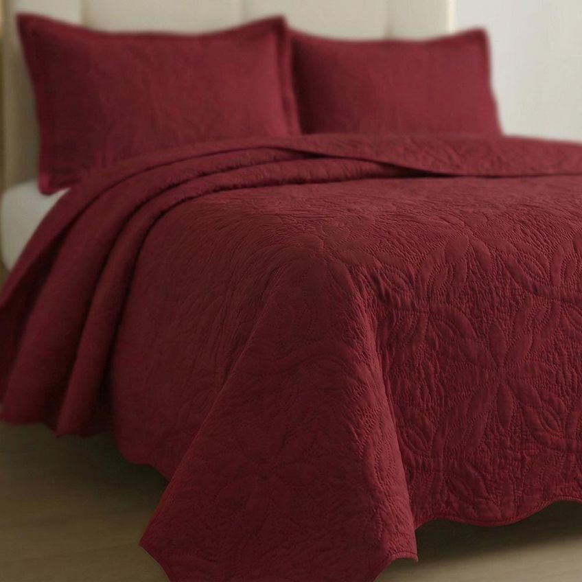 Kit Cobre Leito Realce King 100% Poliéster Dupla Face Vermelho - imagem 5