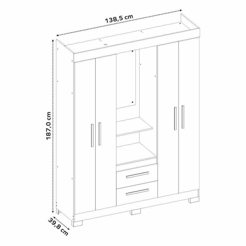Guarda Roupa Solteiro E Closet Capelinha 4 Portas De Bater Mdf-mdp Com Espelho Freijó Trend 138.5cm - imagem 3