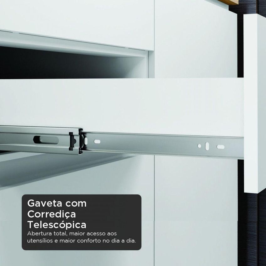 Cozinha 5 Peças Rainha 4 Portas 7 Gavetas MDF 270cm Branco Nature - imagem 3