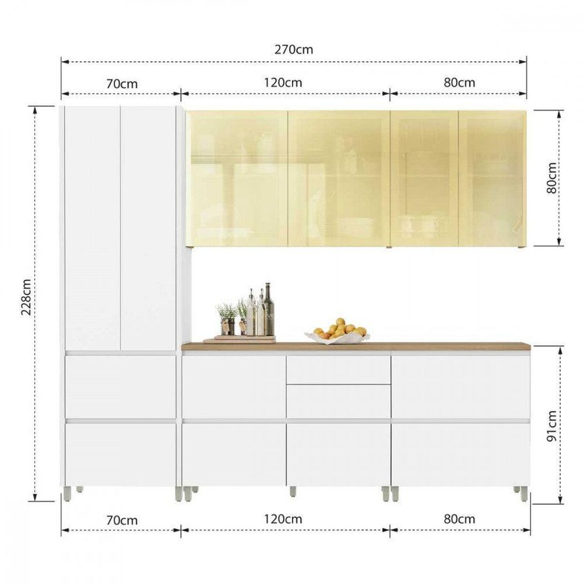 Cozinha 5 Peças Rainha 4 Portas 7 Gavetas MDF 270cm Branco Nature - imagem 5