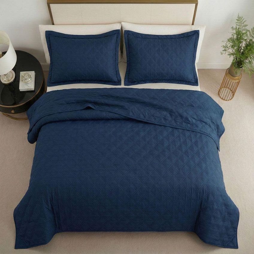 Kit Cobre Leito Realce Casal 100% Poliéster Macio Dupla Face Azul Marinho Casa Scarpa - imagem 3