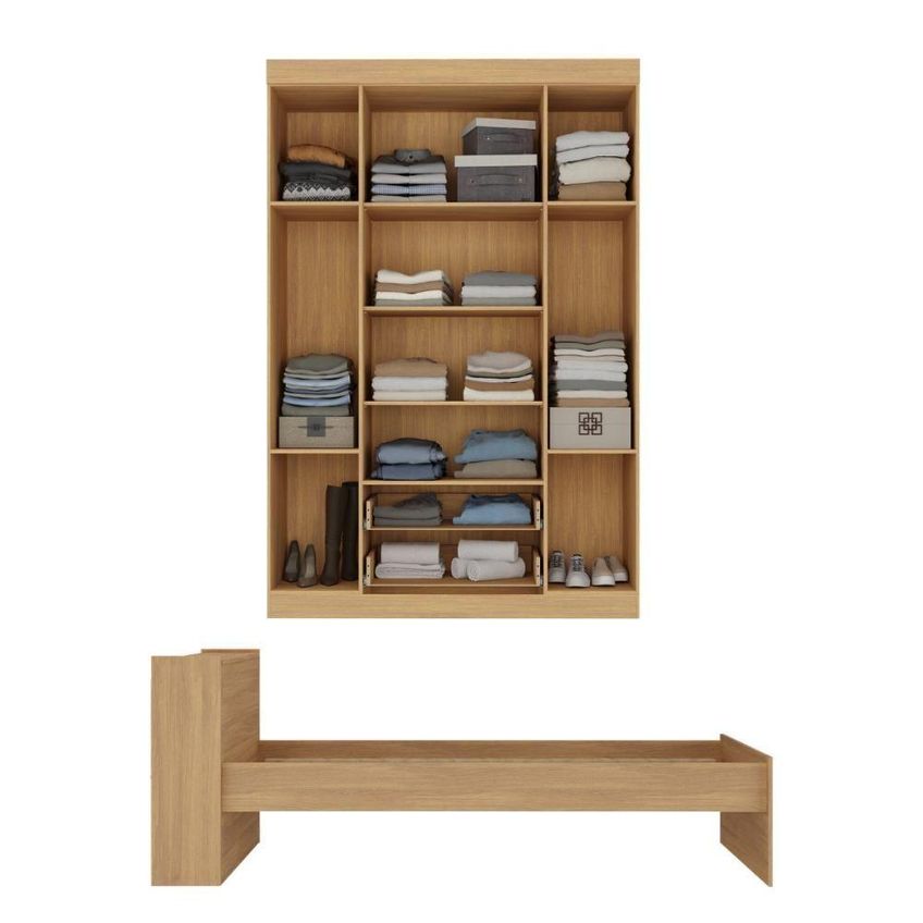 Conjunto De Quarto Cama Colchão Incluso Guarda Roupa 4 Portas 2 Gavetas Lira Mdp Amadeirado - imagem 5