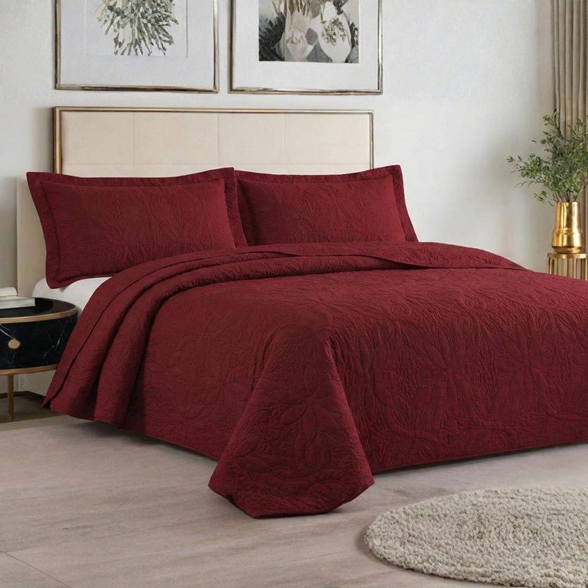 Kit Cobre Leito Realce Casal 100% Poliéster Macio Dupla Face Liso Vermelho Casa Scarpa - imagem 3