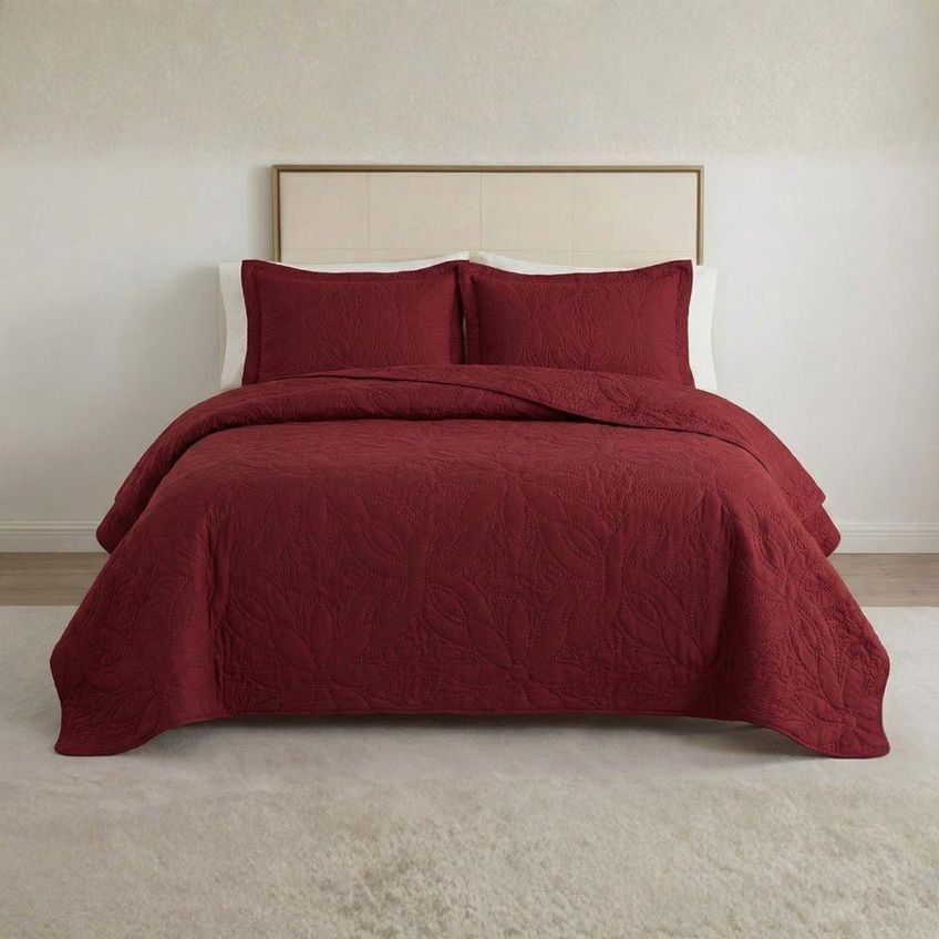 Kit Cobre Leito Realce Casal 100% Poliéster Macio Dupla Face Liso Vermelho Casa Scarpa - imagem 4