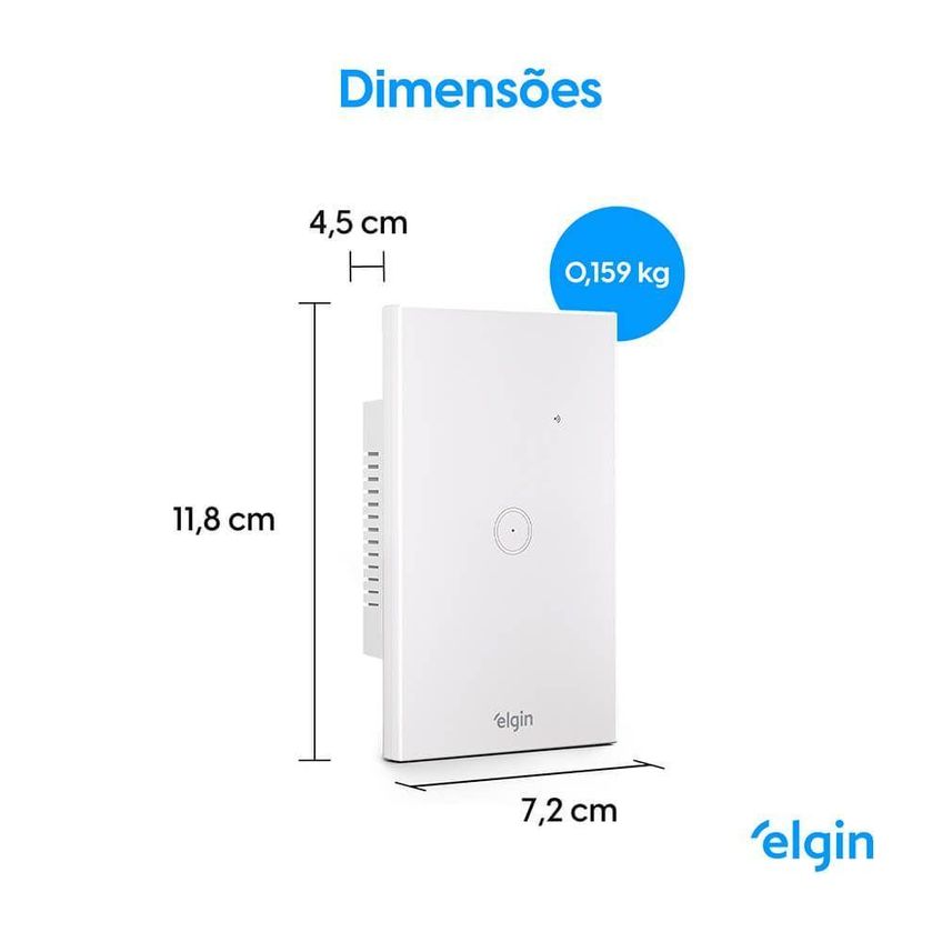 Interruptor Touch Smart 1 Botão Wi-Fi Controle Por Voz E Aplicativo Vidro Temperado Elgin - imagem 3