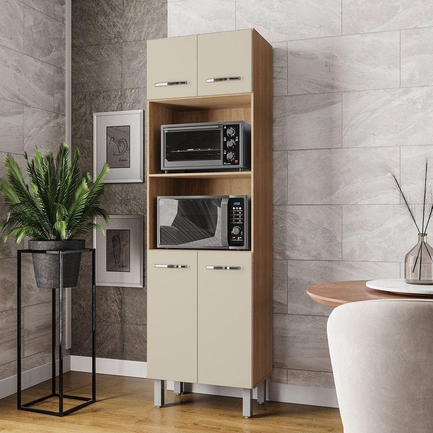 Paneleiro Alto Lara Savana 4 Portas Nicho Micro-ondas Mdp 60cm Off White - imagem 5