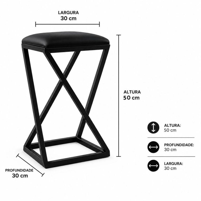 Kit 2 Banquetas Industriais 50cm Assento Couro Sintético Base Em Z Sem Encosto Fixo Caramelo Isa - imagem 3