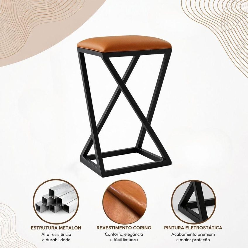 Kit 2 Banquetas Industriais 50cm Assento Couro Sintético Base Em Z Sem Encosto Fixo Caramelo Isa - imagem 4