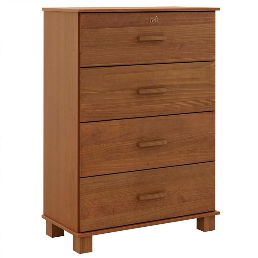 Cômoda Lone 4 Gavetas Madeira Maciça Puxador Metálico Castanho Mpozenato - imagem 5
