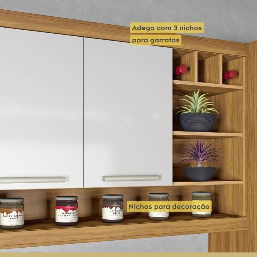 Cozinha Completa Burguesa 5 Peças Sem Porta Sem Gaveta MDF 270cm Freijó E Branco Nesher Móveis - imagem 3