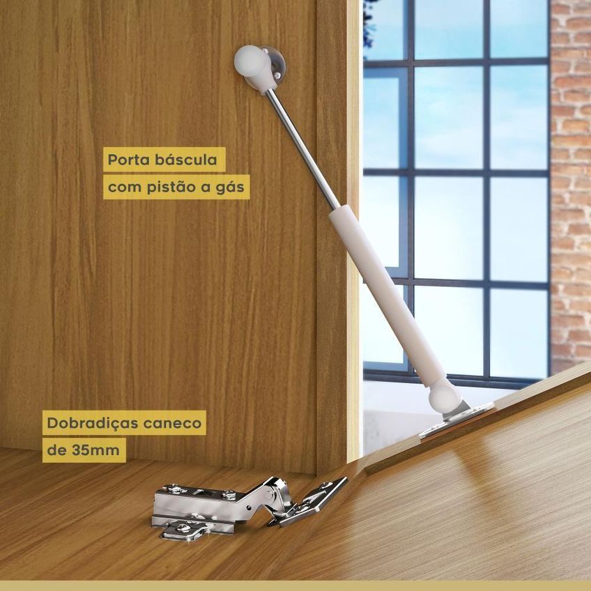 Cozinha Completa Burguesa 5 Peças Sem Porta Sem Gaveta MDF 270cm Freijó E Branco Nesher Móveis - imagem 5