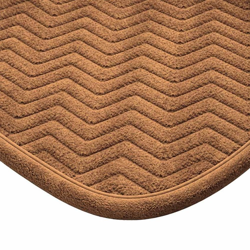 Jogo De Banheiro Tapete Linhas 3 Peças Poliéster Macio Marrom Claro Casa Scarpa - imagem 4