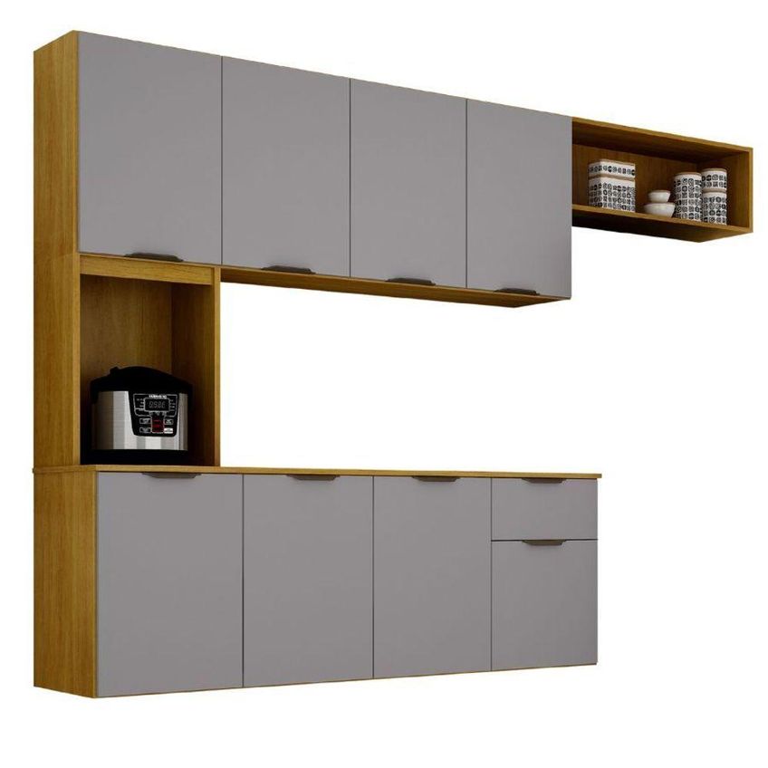 Cozinha Completa Suspensa Nara 5 Módulos MDP-MDF 251,2cm Cinamomo E Cinza Anyben - imagem 3