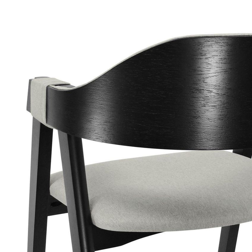 Banqueta Alta Bistrô New York Assento Em Linho Base Madeira Maciça Com Encosto Preto E Bege Mescla - imagem 3