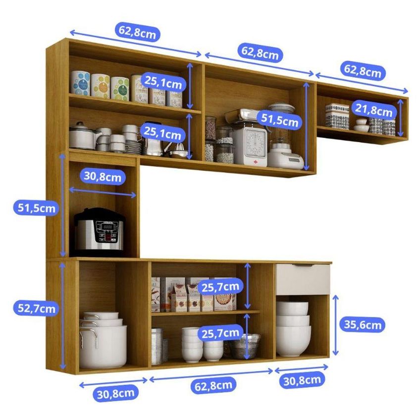 Cozinha Completa Suspensa Nara 5 Módulos MDP-MDF 251,2cm Cinamomo E Cinza Anyben - imagem 5