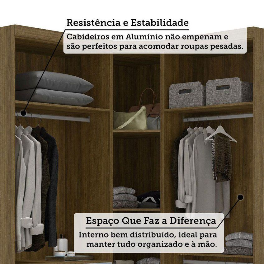 Guarda Roupa De Canto Paris 5 Portas De Bater 4 Gavetas Mdp Avelã Pf-grey Sky Pf Luciane Móveis - imagem 5