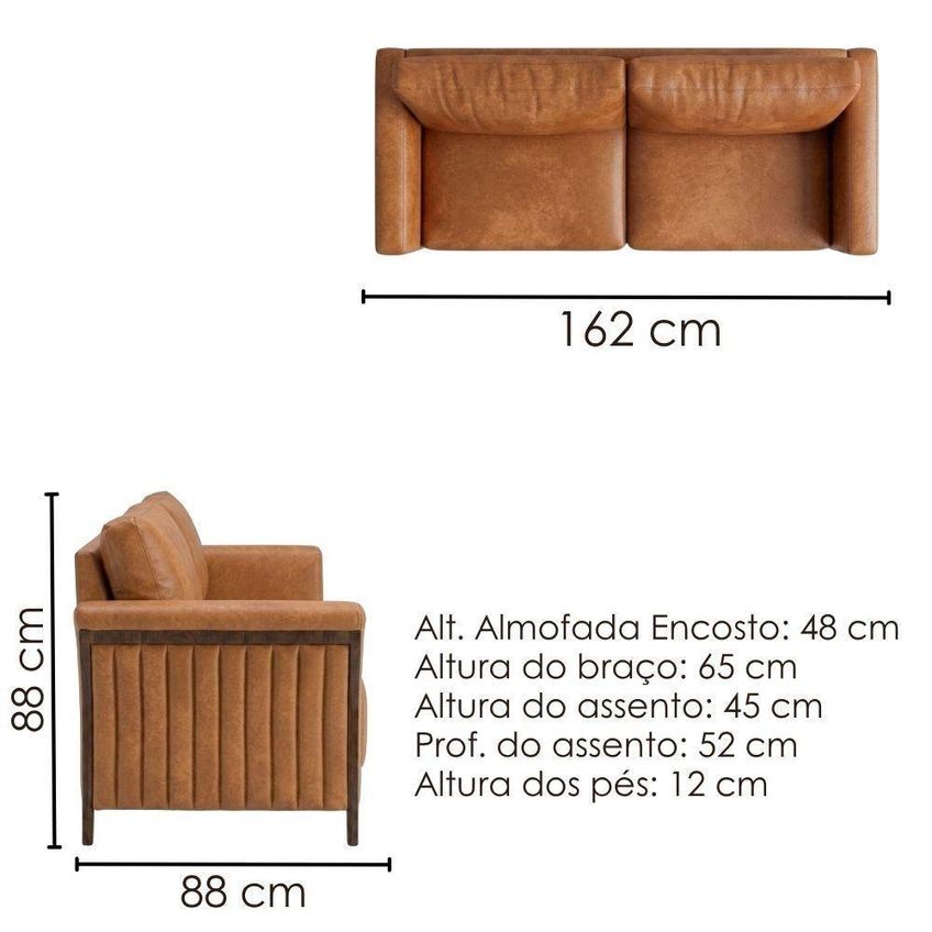 Sofá Royal 2 Lugares 162cm Courino Pes Madeira Milani Movelaria - imagem 4