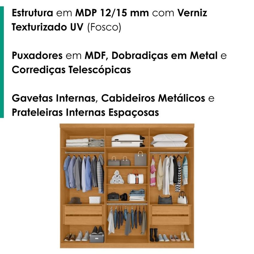 Guarda Roupa Casal 6 Portas Com Espelho Eviden 230 Cm Zanz Cinamomo - imagem 4