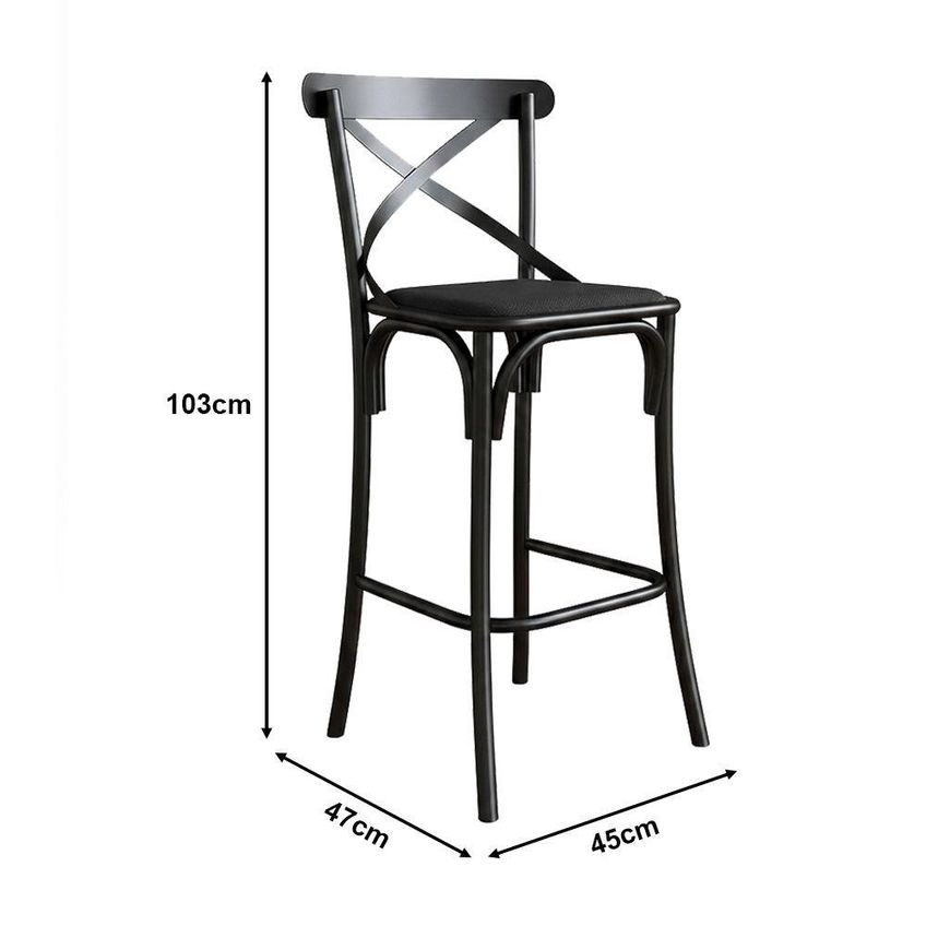 Banqueta Katrina Assento Em Corano Base Em Aço Com Encosto X Preto Móveis Iberia 45cm - imagem 4