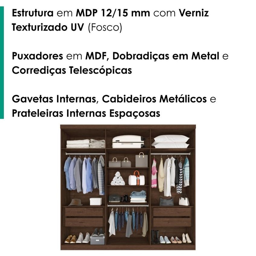 Guarda Roupa Casal 6 Portas Com Espelho Eviden 230 Cm Zanz Jacaranda - imagem 4