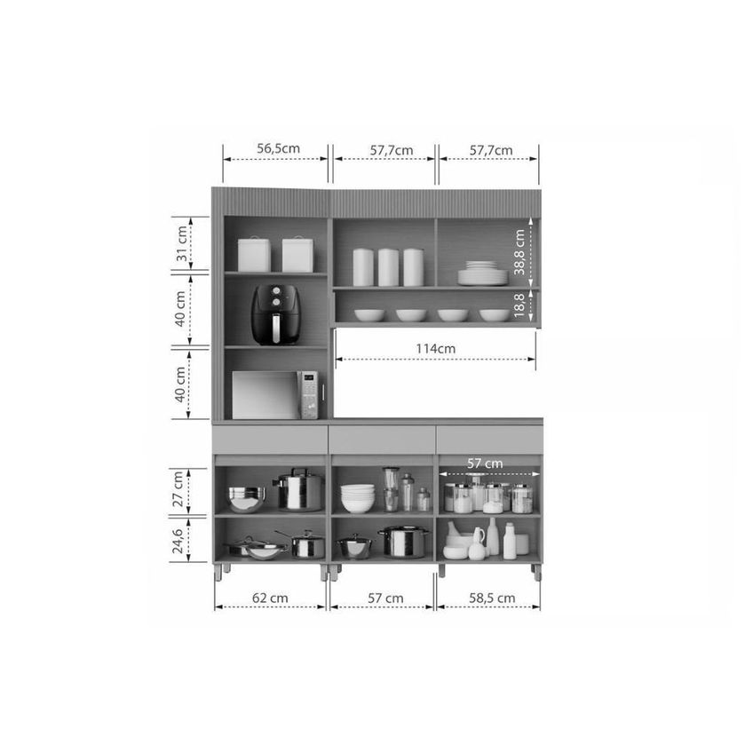 Kit Modulado Realeza 3 Portas 4 Gavetas MDF Amadeirado Carvalho E Titânio Nesher Móveis - imagem 3