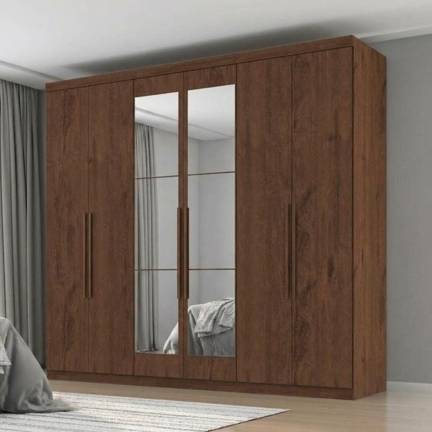 Guarda Roupa Casal 6 Portas Com Espelho Eviden 230 Cm Zanz Jacaranda - imagem 5