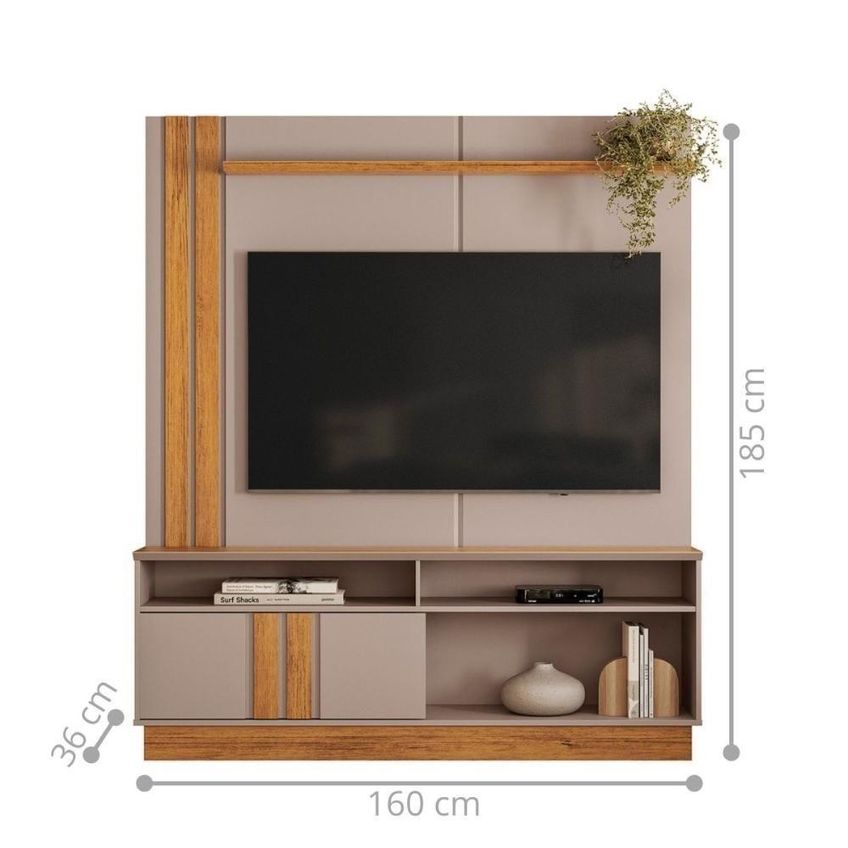 Conjunto Painel E Rack Home Suspenso Para Tvs Até 70 Polegadas 160cm Mdp Com Led Marrom Mais De Casa - imagem 4