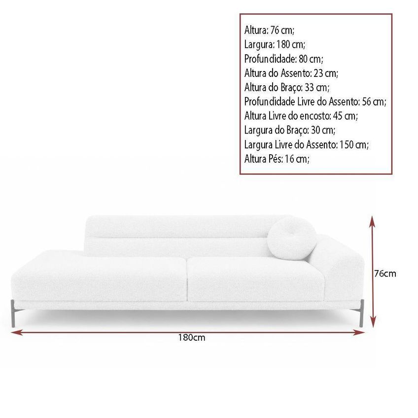 Sofá Arezzo 2 Lugares Fixo 180cm Terminal Direito Off White Boucle Sallar Home - imagem 5