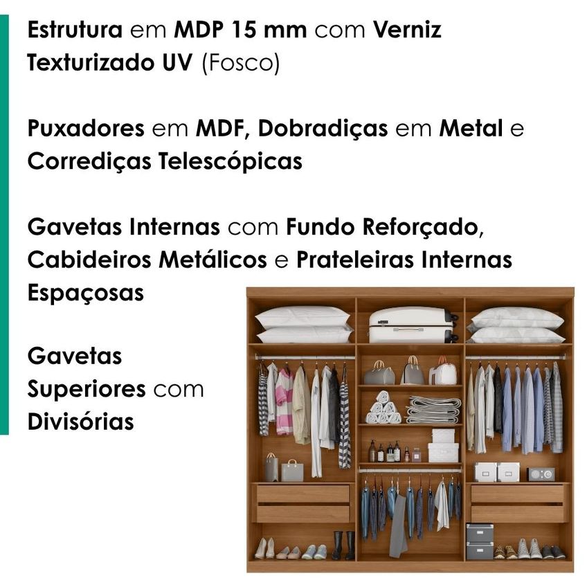 Guarda Roupa Casal 6 Portas Com Espelho Monumento 272 Cm Cinamomo Areia Zanz - imagem 4
