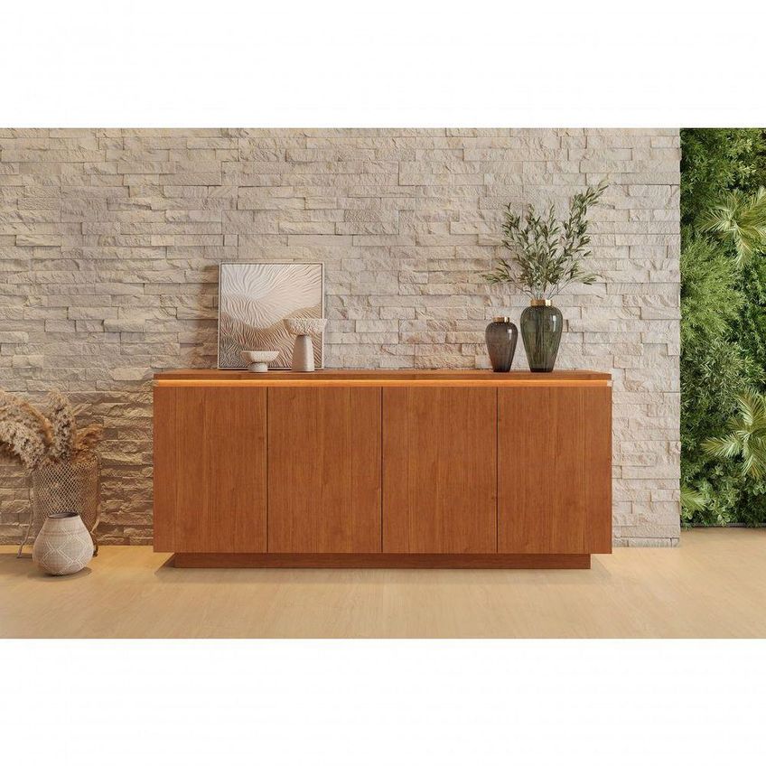 Buffet Luminus Moderno 4 Portas MDF 184cm Amadeirado Com LED Mavaular Móveis - imagem 4