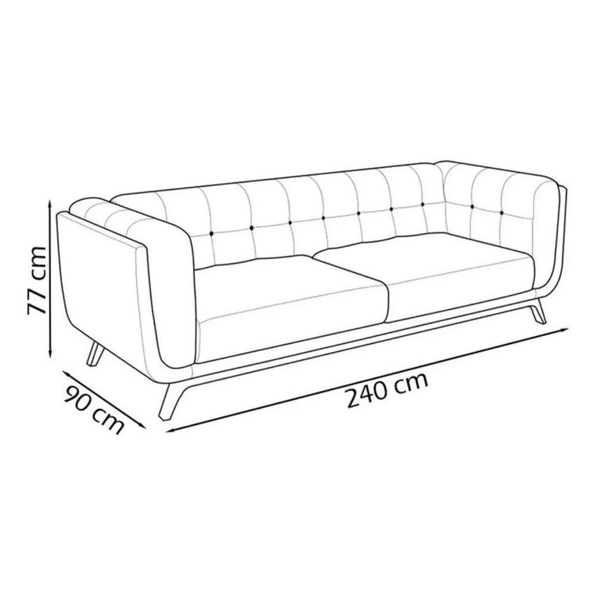 Sofá Madri 3 Lugares 240cm Branco Corino Pés Madeira Sala Clínica Luxo Divani - imagem 3