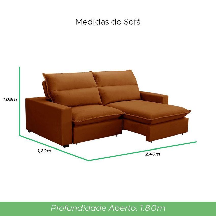Sofá Andreza 2 Lugares Retrátil E Reclinável 240cm Terracota Lansof Brasil - imagem 3