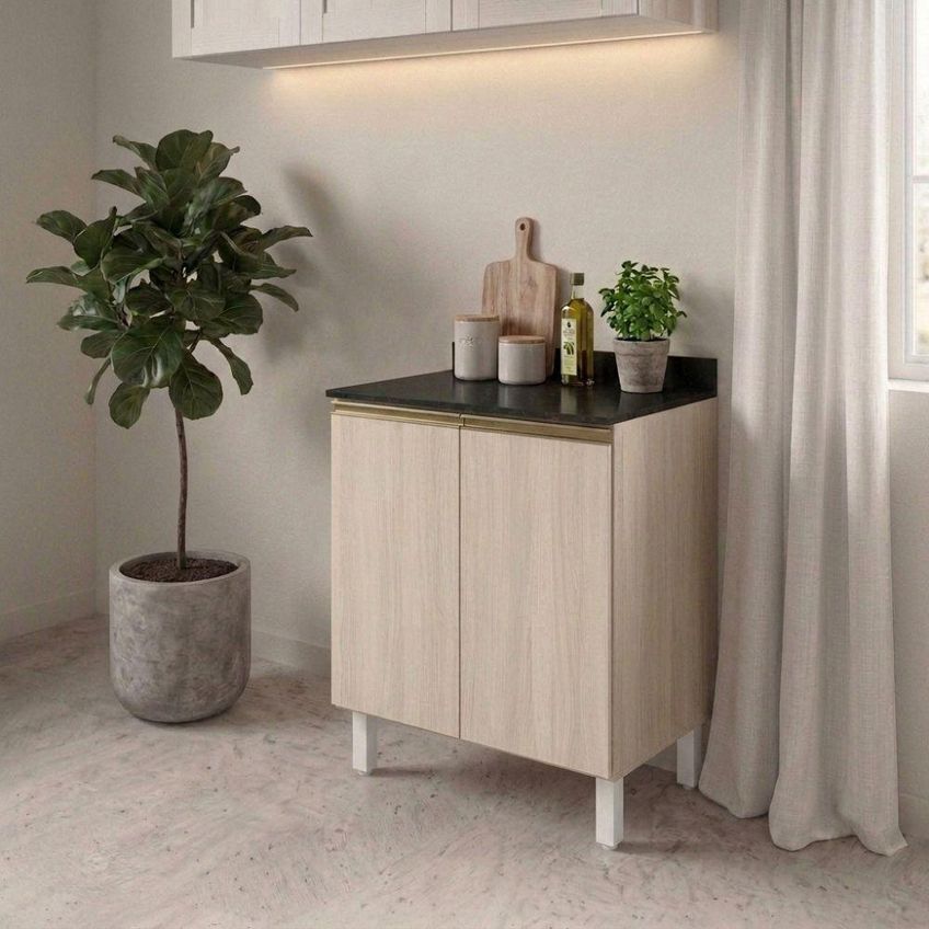 Balcão Com Tampo Kali Premium 2 Portas MDF 60cm Branco Nicioli Móveis - imagem 4