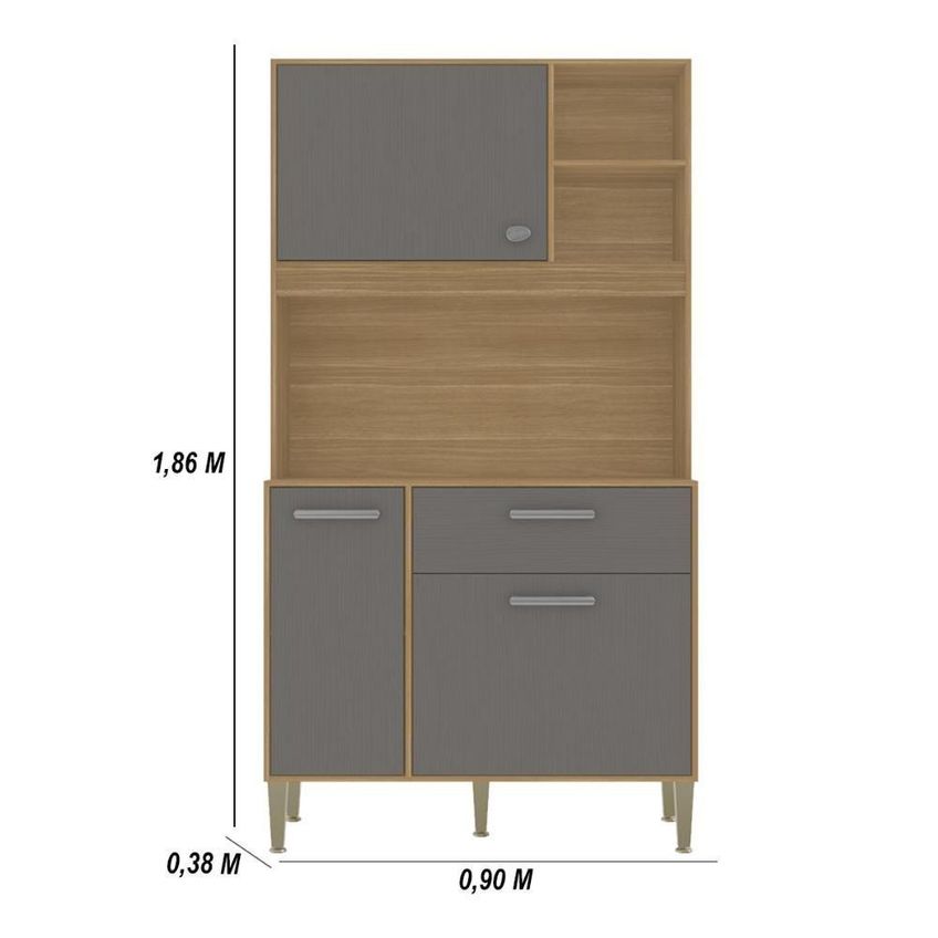 Armário De Cozinha Zen 3 Portas 1 Gaveta MDP 90cm Freijó E Gris Kit's Paraná - imagem 3